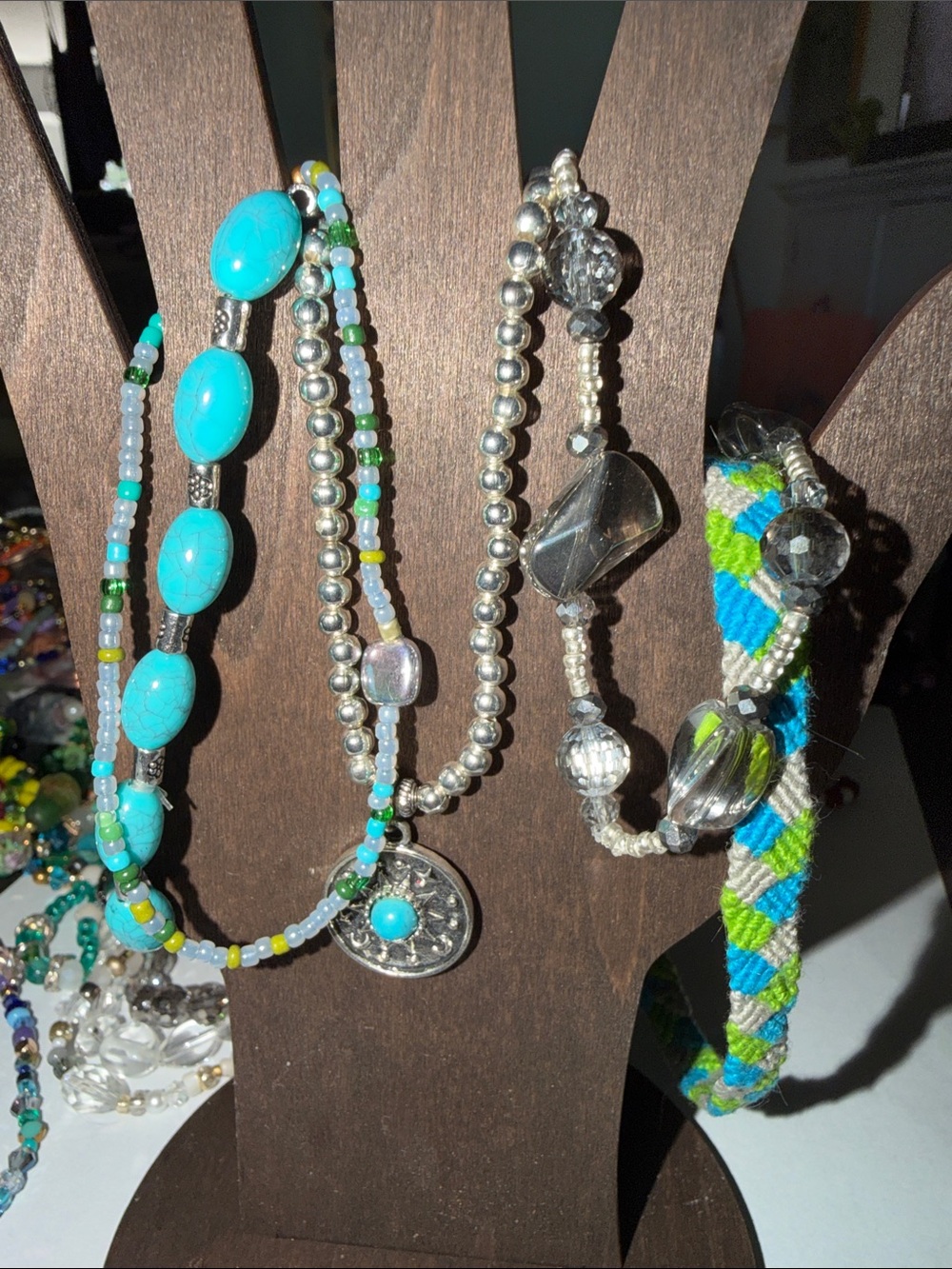 Turquoise Beaded Multi-Strand Bracelet with Silver Accents